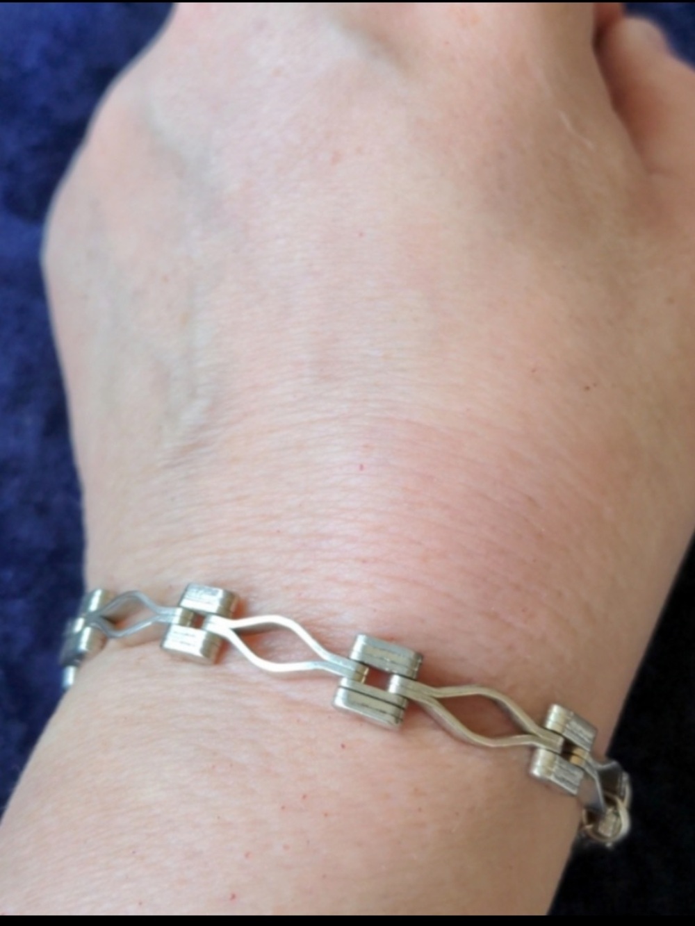 Vintage 925 sterling silver industrial link Brutalist bracelet 7.25”